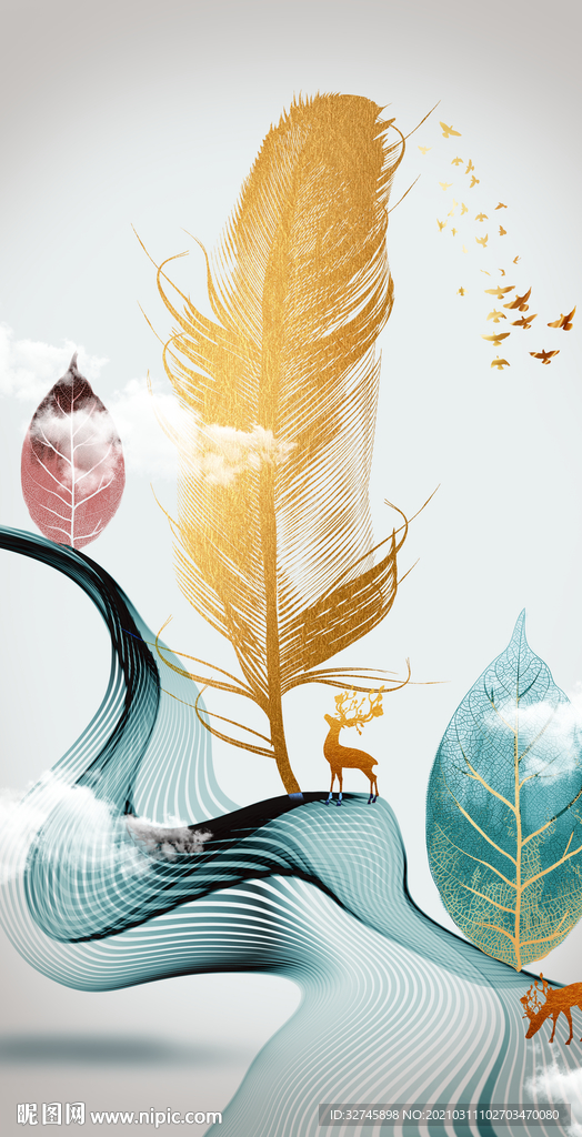 羽毛麋鹿装饰画