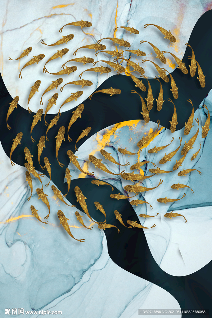 金色鱼群装饰画