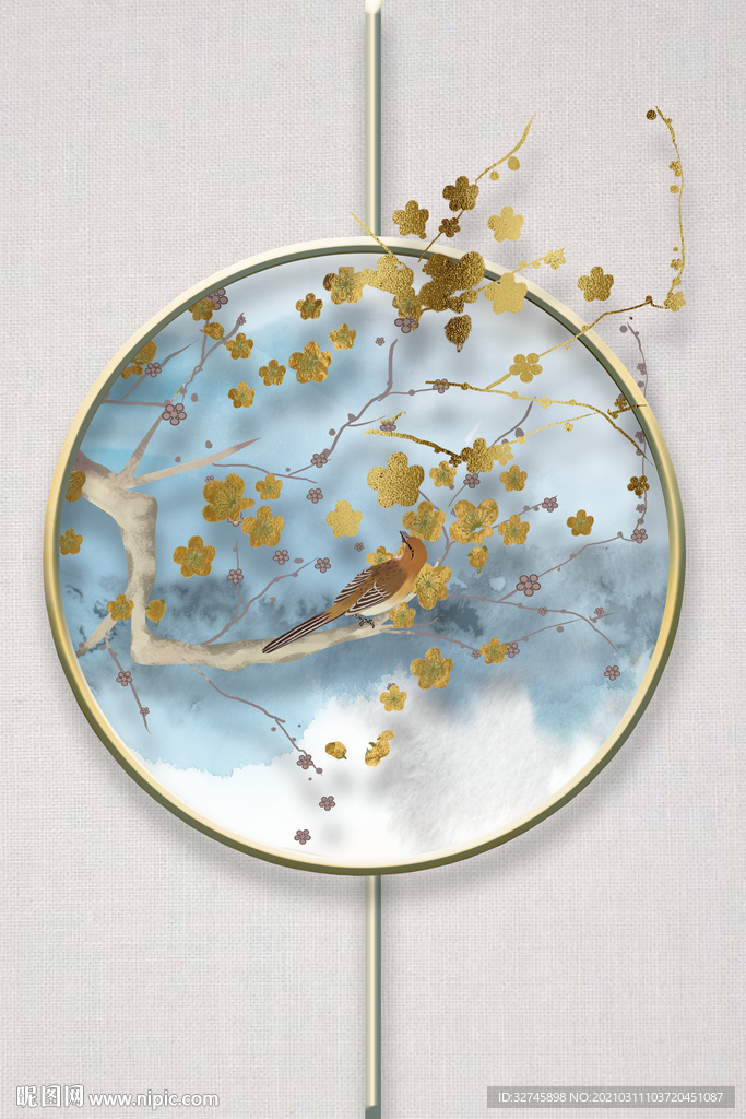 花鸟圆形装饰画玄关