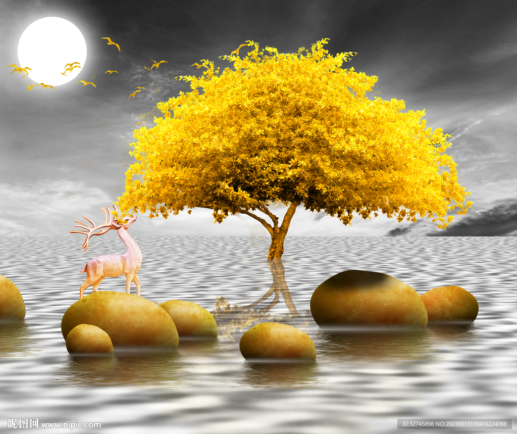 麋鹿发财树玄关