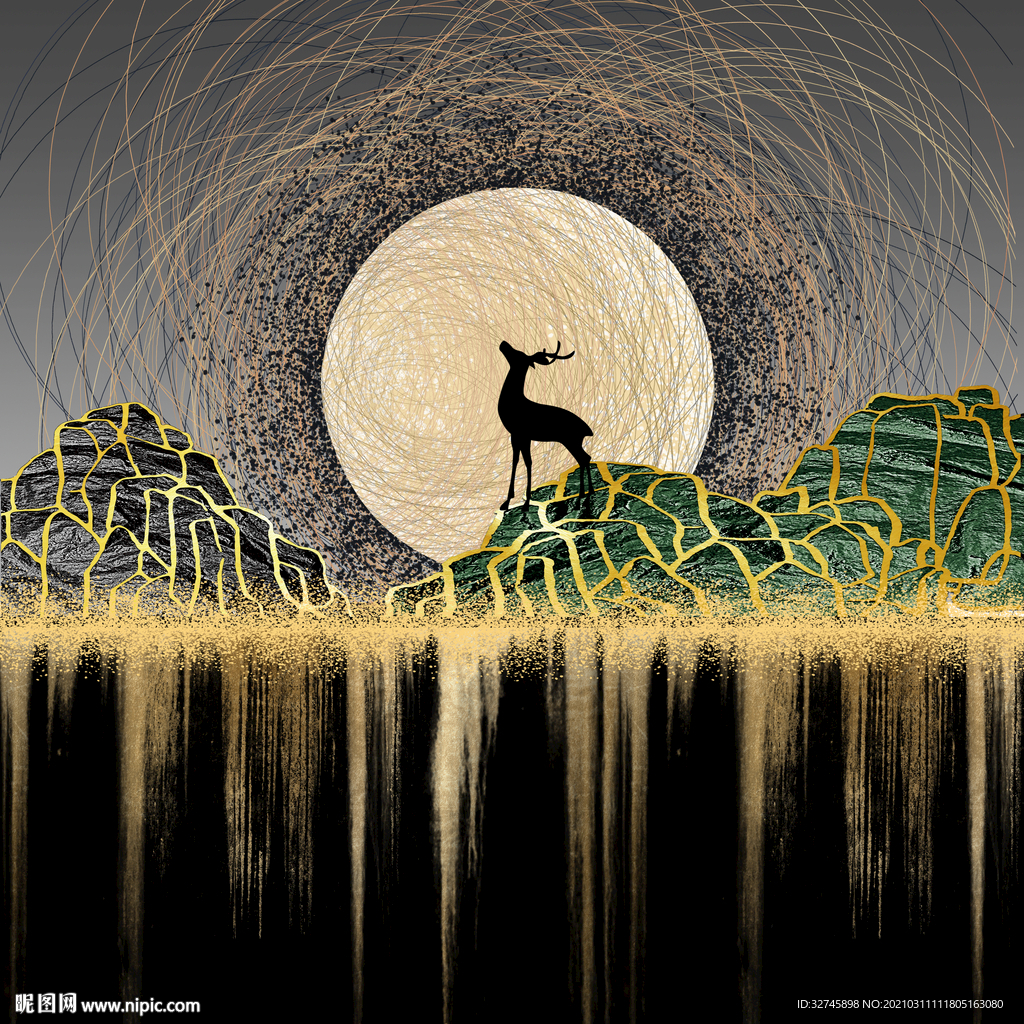 抽象麋鹿晶瓷画