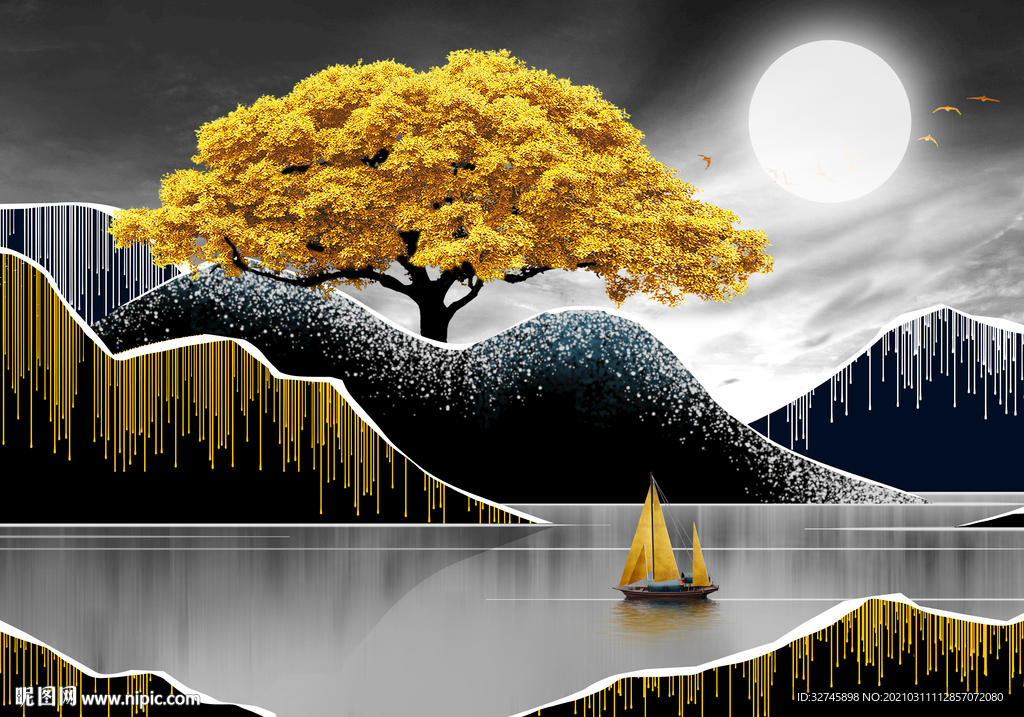 发财树山水玄关