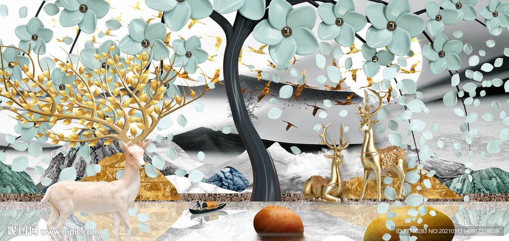 发财树麋鹿背景墙