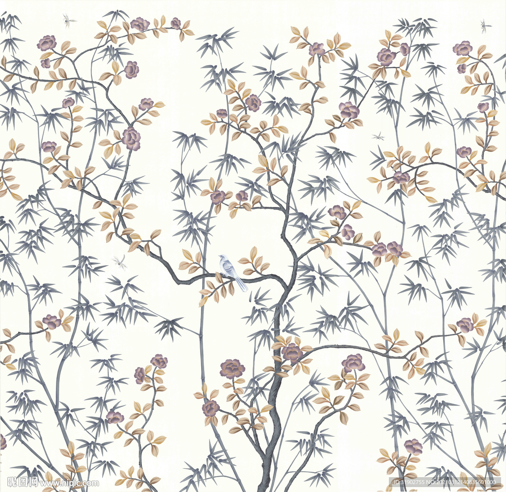 欧式工笔花鸟背景墙