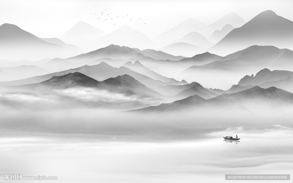 人气 山水水墨画 文件分层画