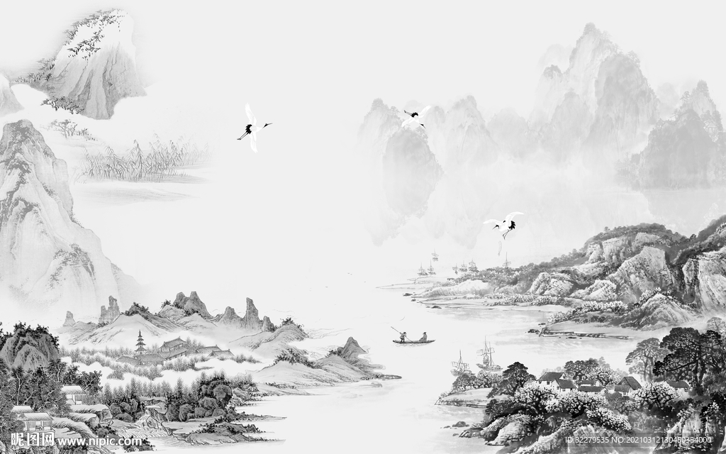 最新山水水墨画 文件分层画