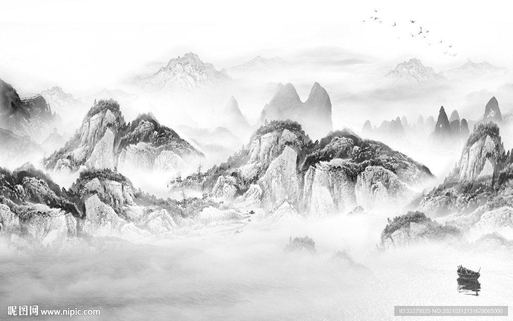 爆款山水画背景 文件分层画