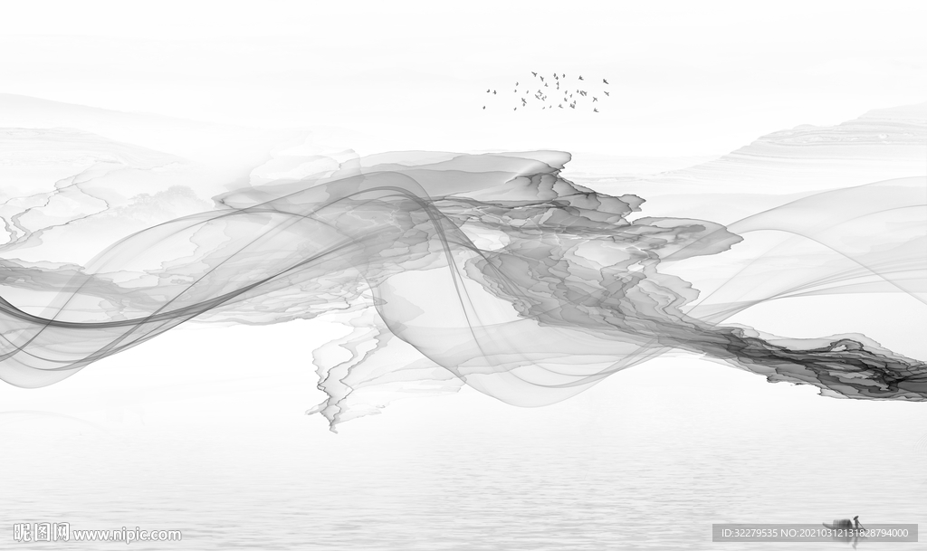 新款山水画背景 文件分层画