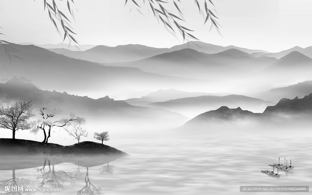水墨山水画背景 文件分层画