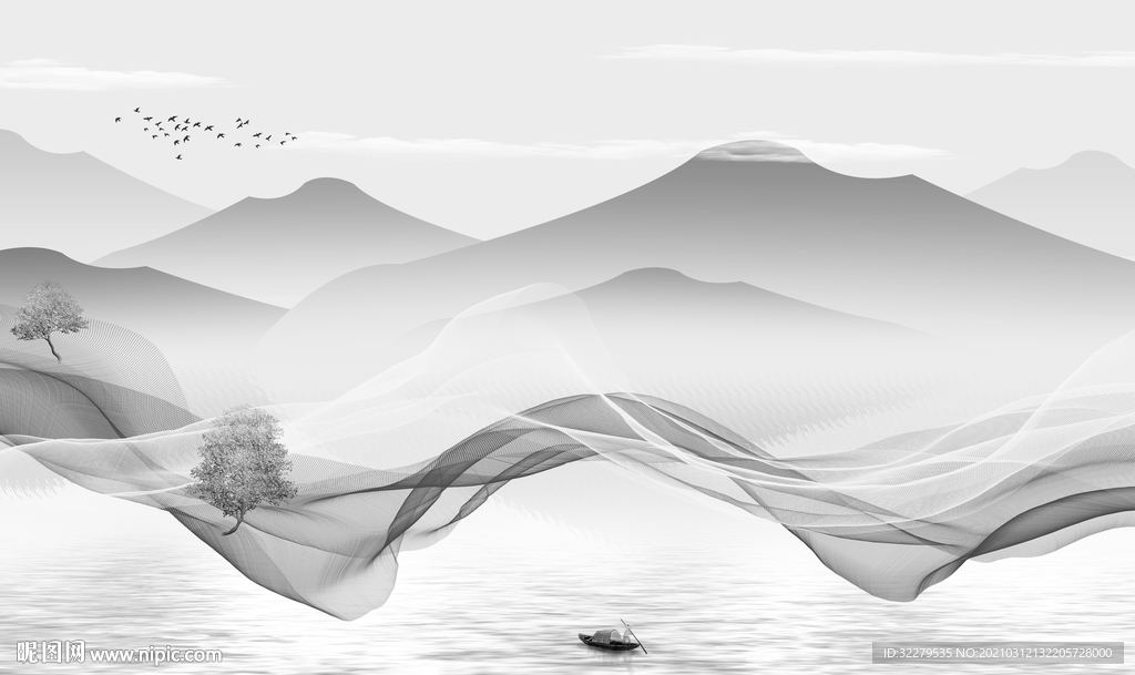 大卖山水画背景 文件分层画