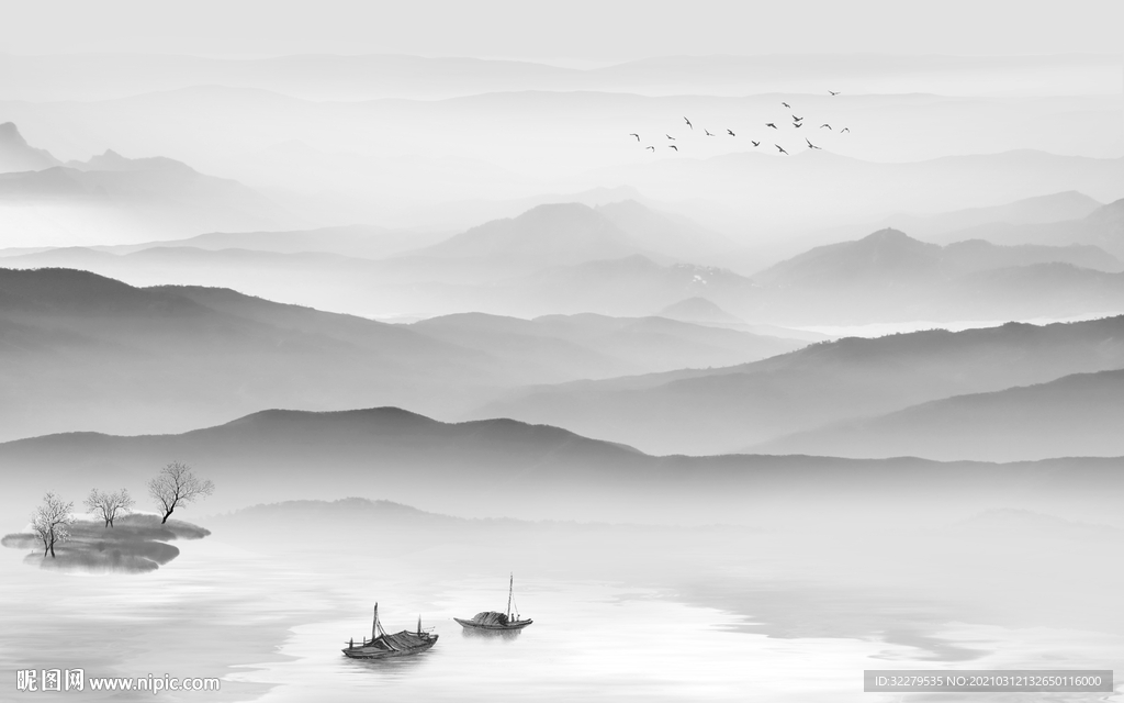 高端山水画背景 文件分层画