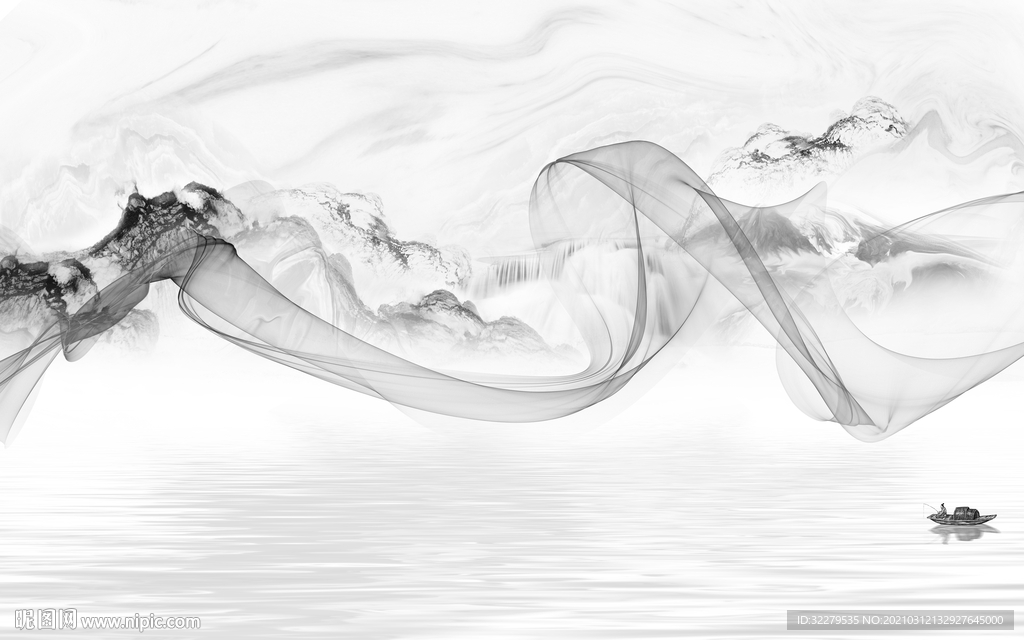 中式山水画背景 文件分层画