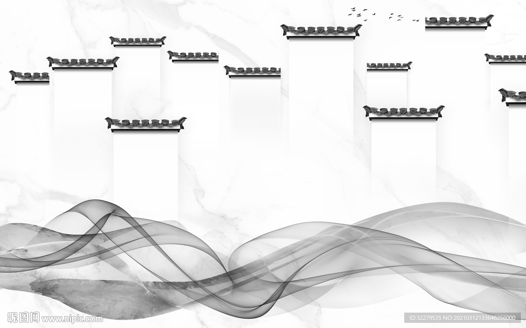 徽派 山水画背景 文件分层画