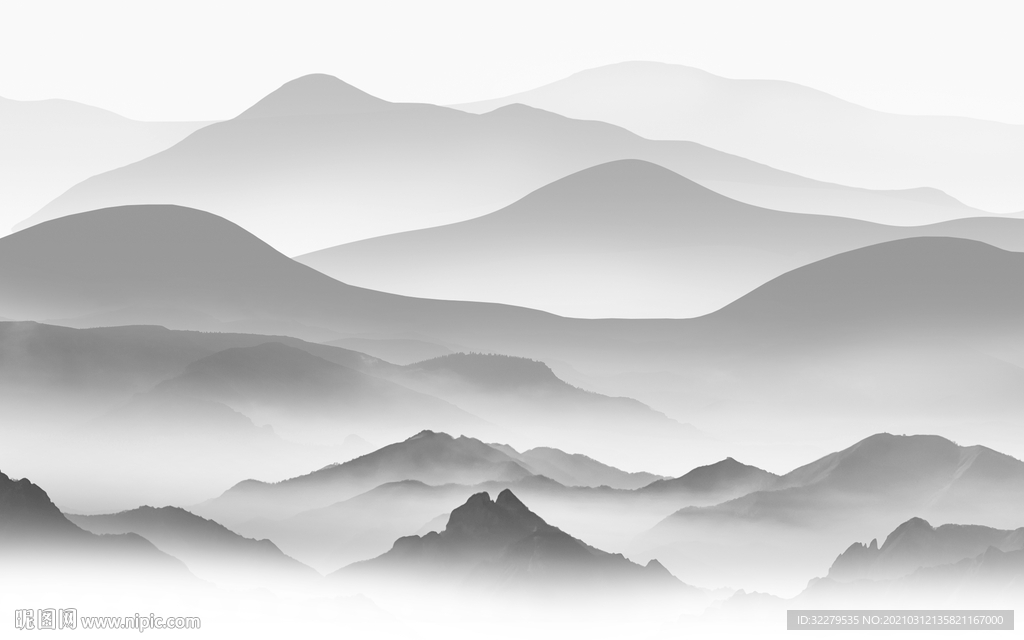 爆款山水画电视墙 文件分层画