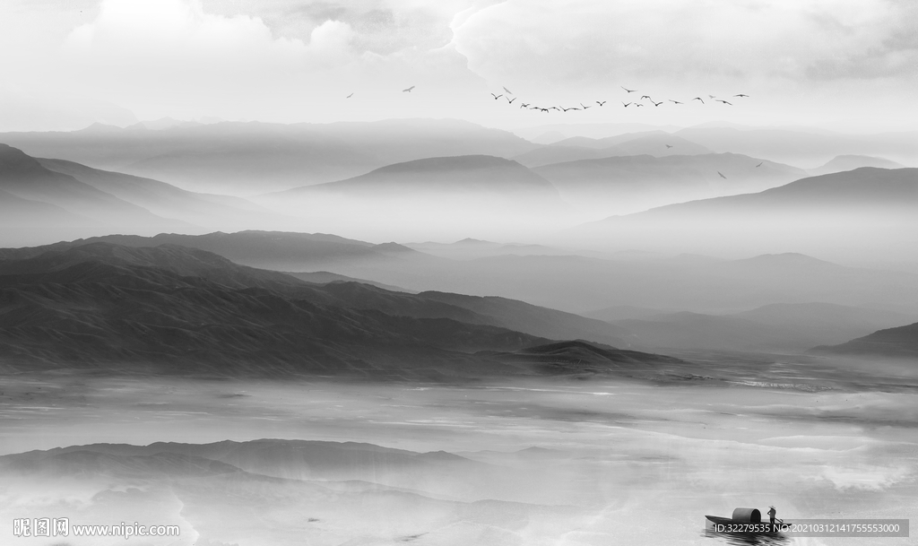 风景山水画电视墙 文件分层画