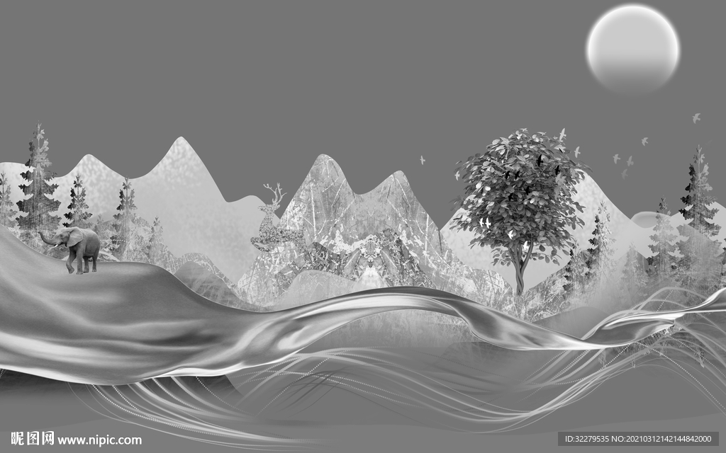 山水大气电视背景 文件分层画