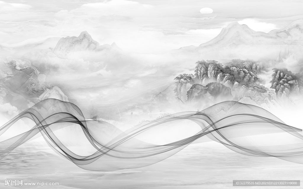 客厅山水电视背景 文件分层画