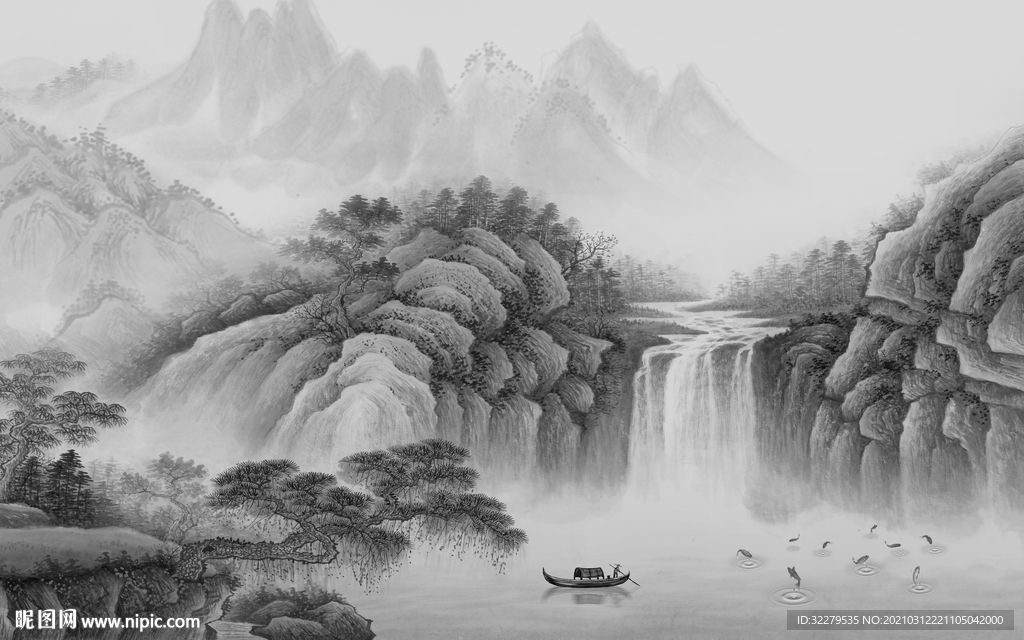 最新山水电视背景 文件分层画