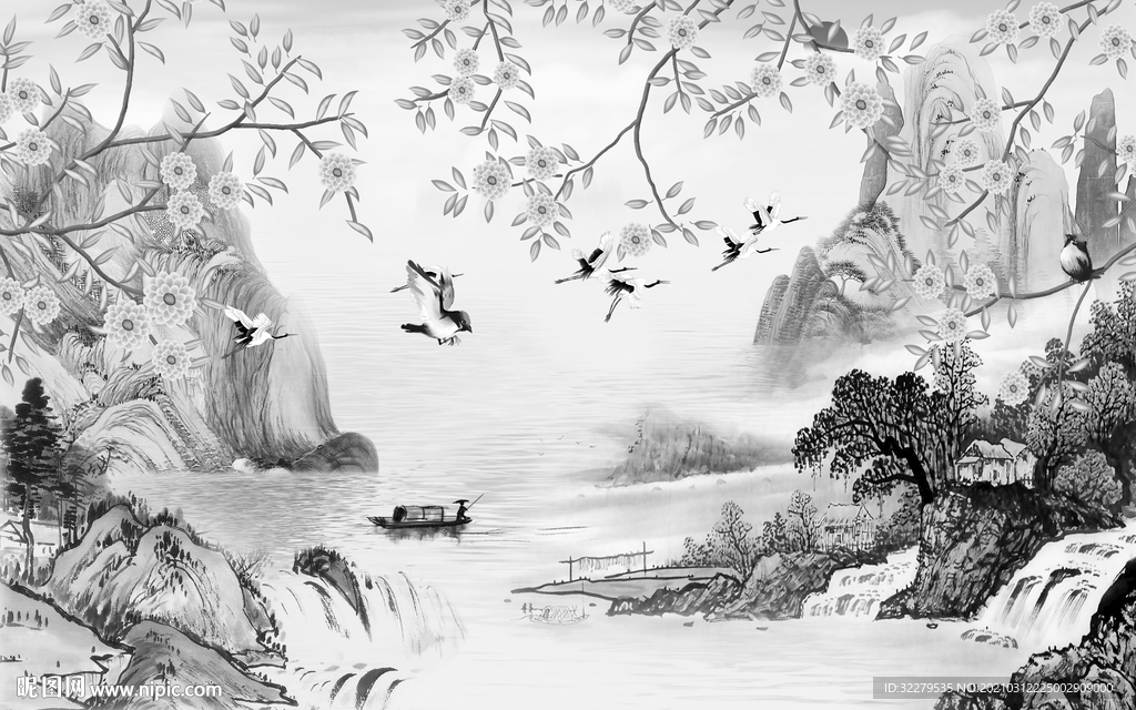 新山水无框画 文件分层画