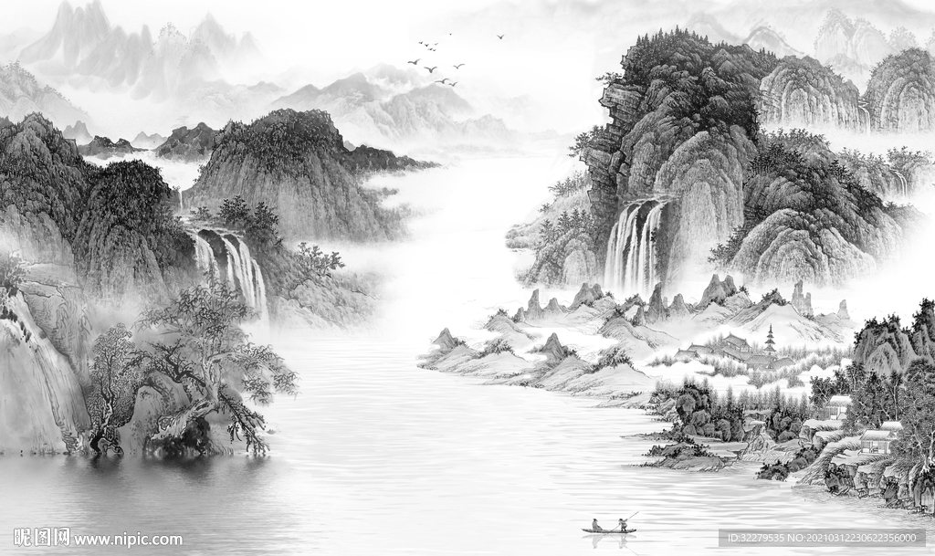 电视新山水无框画 文件分层画