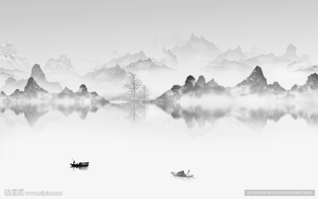 山水无框画 文件分层画