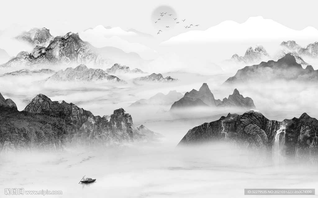 新品新山水无框画 文件分层画