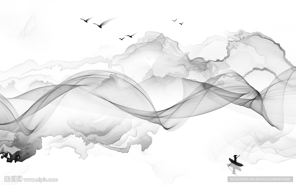 线条新山水无框画 文件分层画