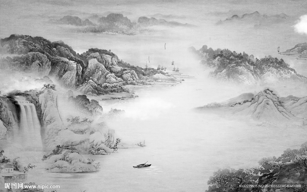 大气 新山水无框画 文件分层画