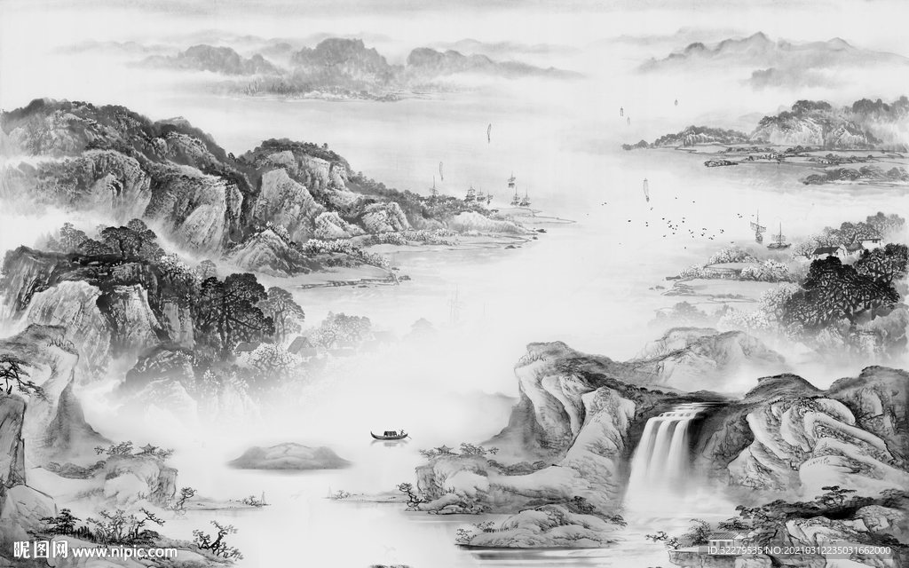 客厅新山水简约画 文件分层画