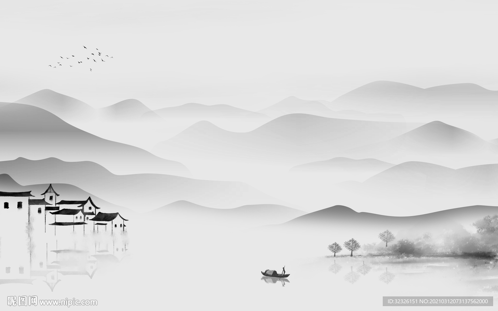 背景墙灰色新山水画 TIF分层