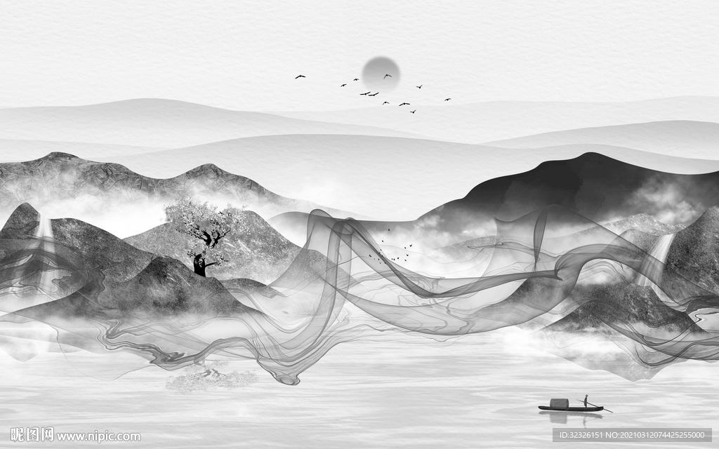 高端灰色新山水画 TIF分层