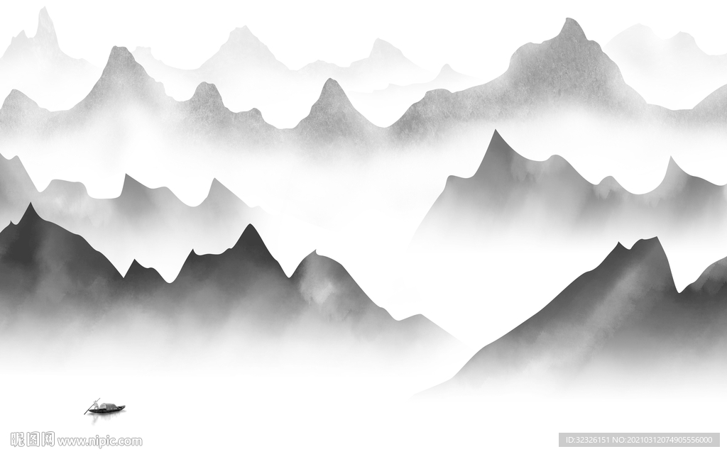 中国风灰色新山水画 TIF分层