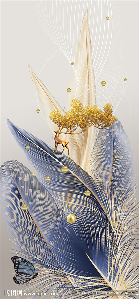 石来运转麋鹿羽毛玄关晶瓷装饰画