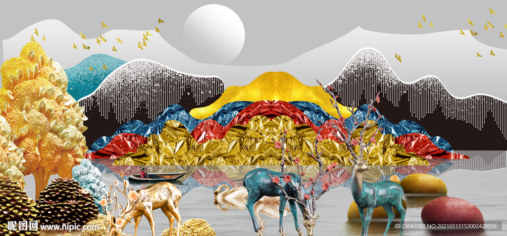 麋鹿中式装饰画