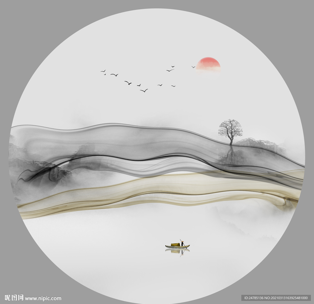 圆形山水画