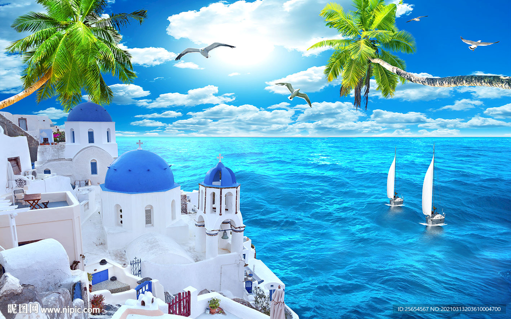 浪漫海景背景墙