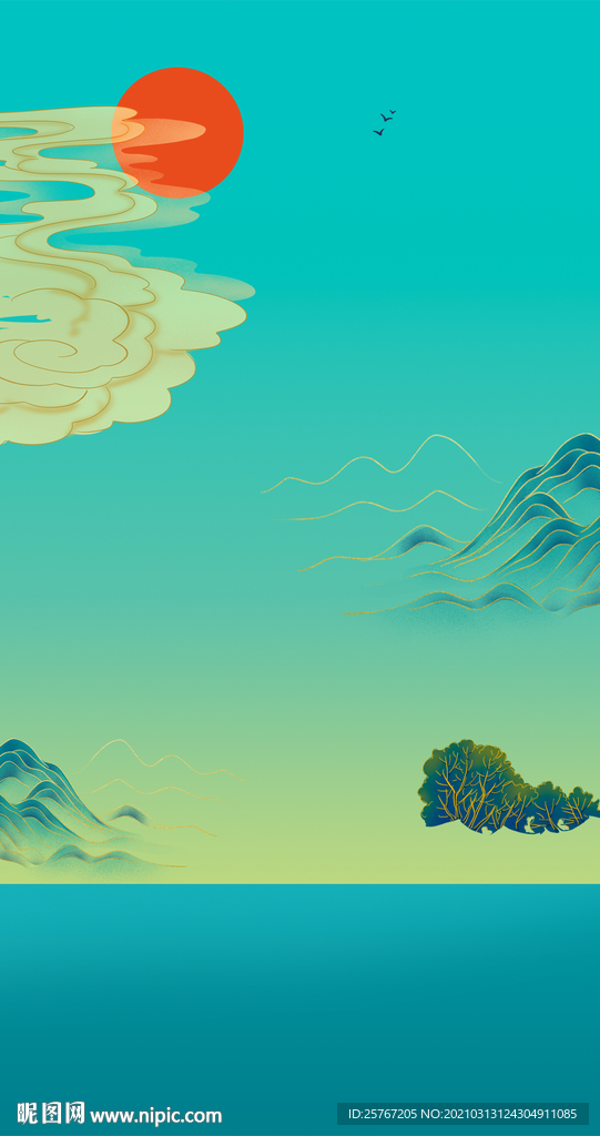 新中式山水房地产背景风景图