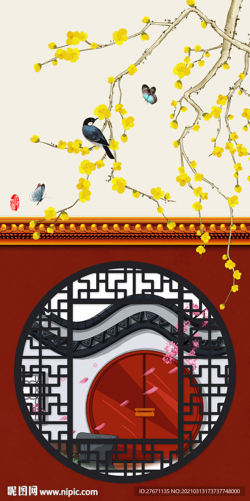 新中式宫殿玄关装饰画