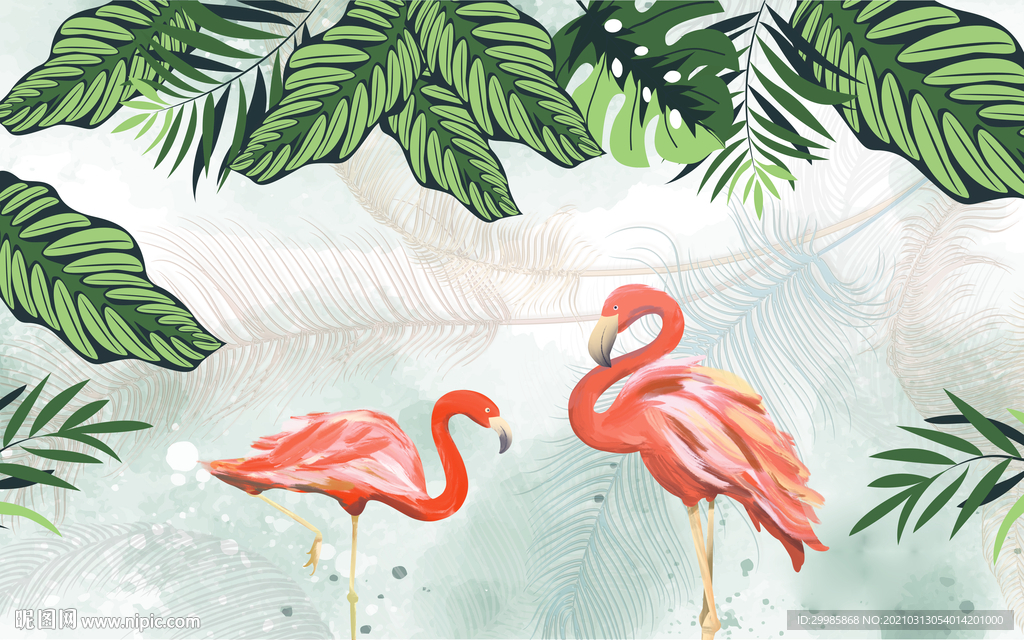火烈鸟客厅背景墙画 tif分层