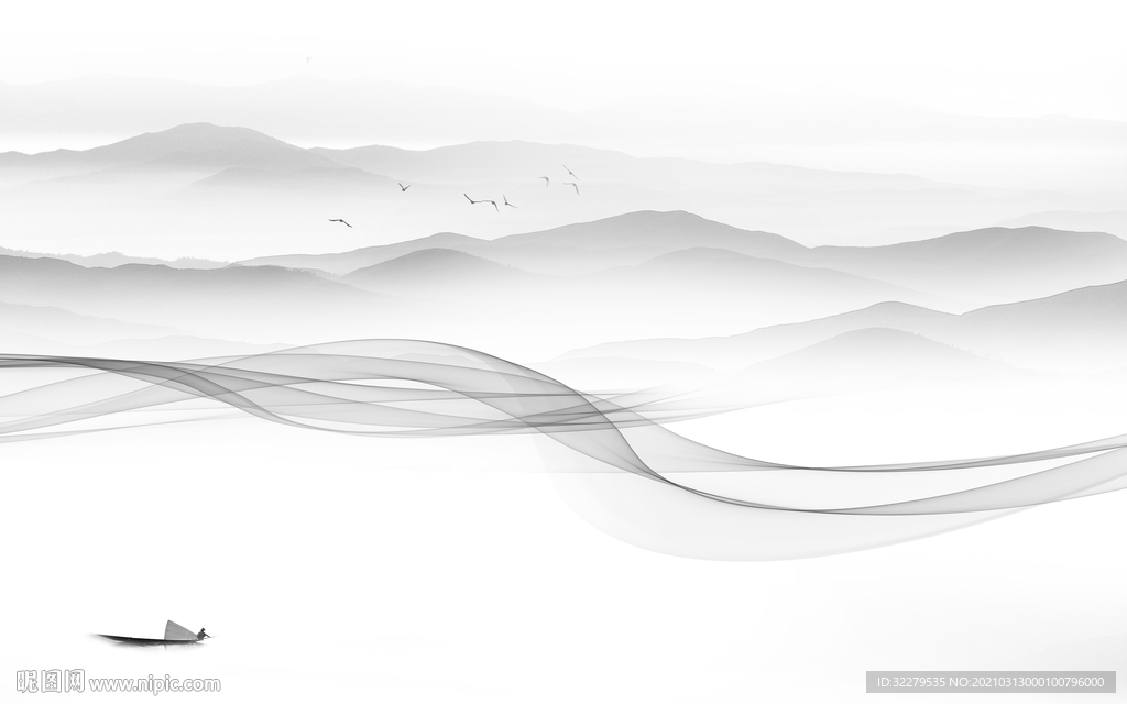 新品新山水简约画 文件分层画