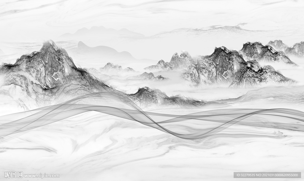 石纹新山水简约画 文件分层画