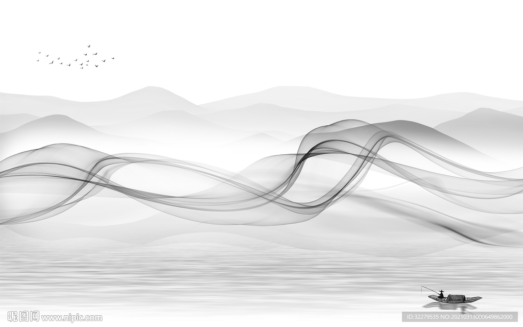 别墅 新山水简约画 文件分层画