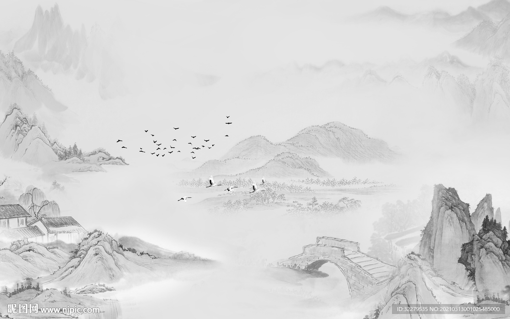 风景新山水简约画 文件分层画