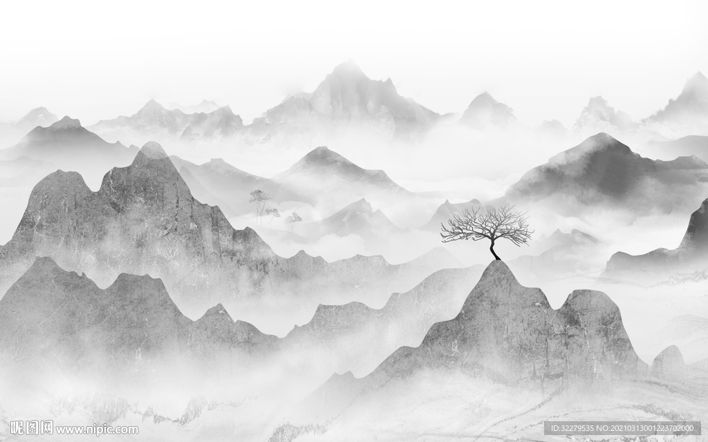 新中式新山水简约画 文件分层画