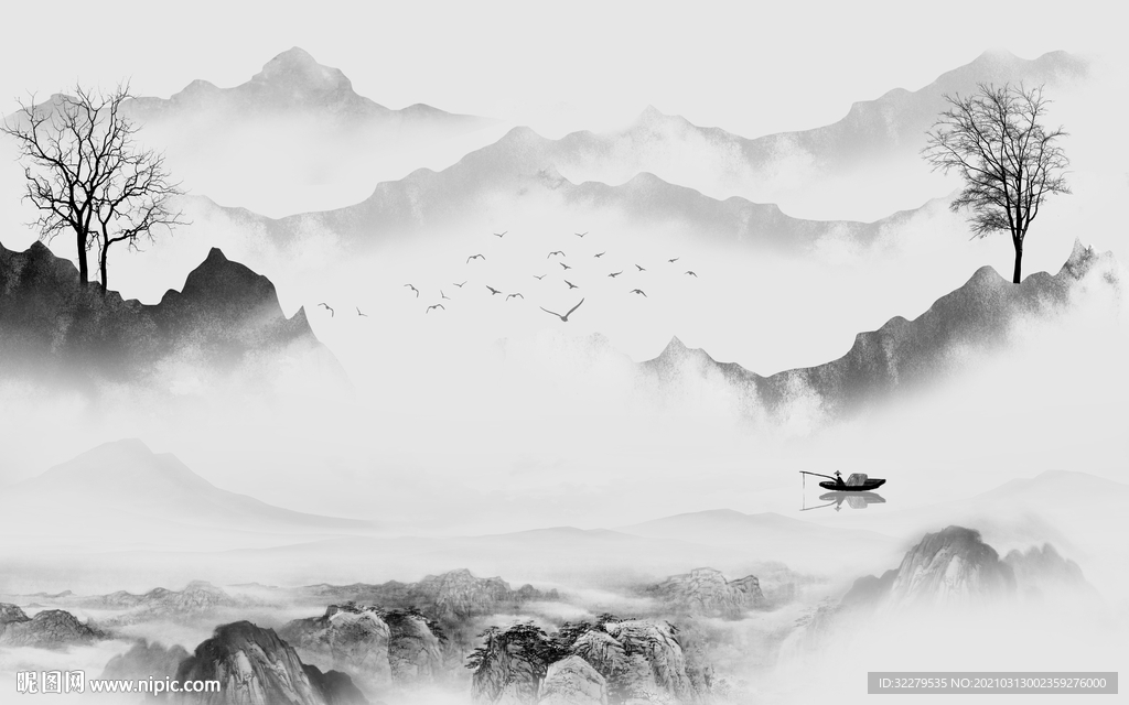 高雅 新山水简约画 文件分层画