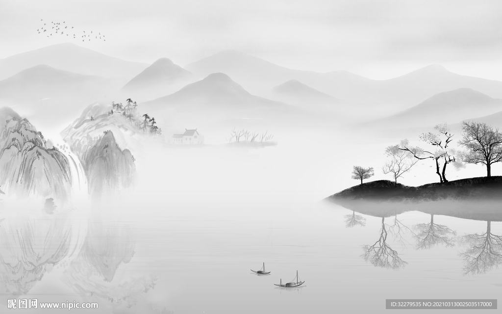 高档 新山水简约画 文件分层画