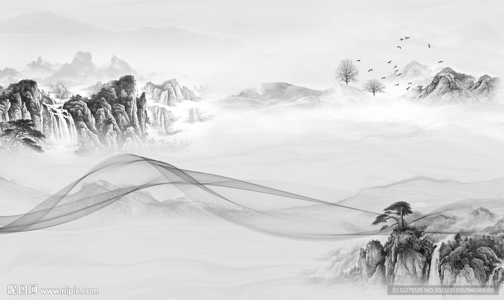 中国风新山水高端画 文件分层画