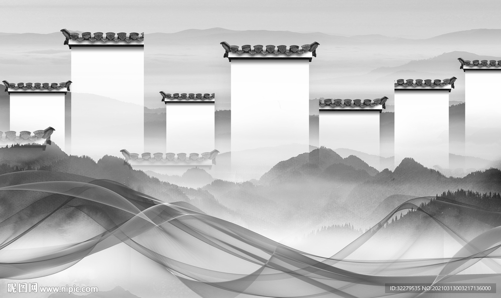 徽派新山水高端画 文件分层画