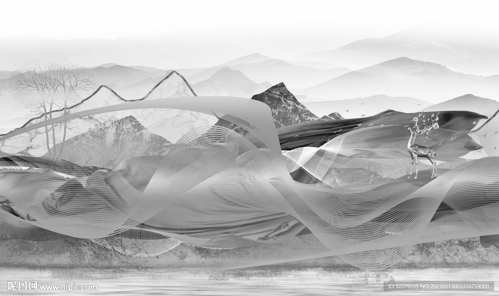 新中式新山水高端画 文件分层画