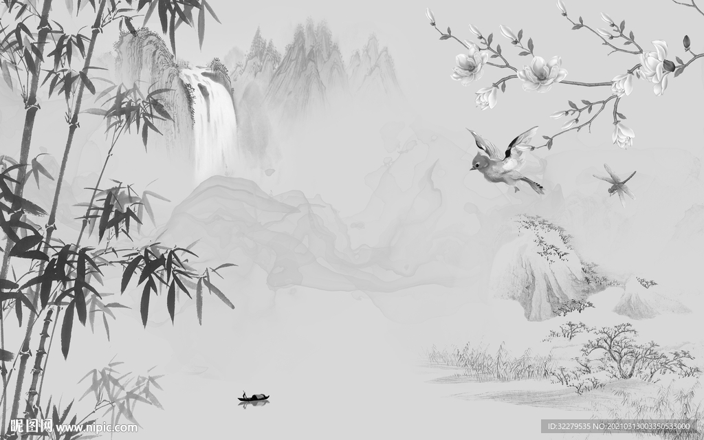 竹子新山水高端画 文件分层画